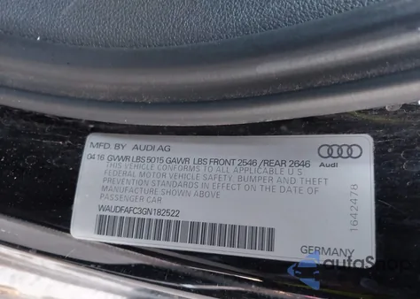 2016 Audi A6 2.0T Premium Plus z USA, uszkodzony, nr VIN WAUDFAFC3GN182522